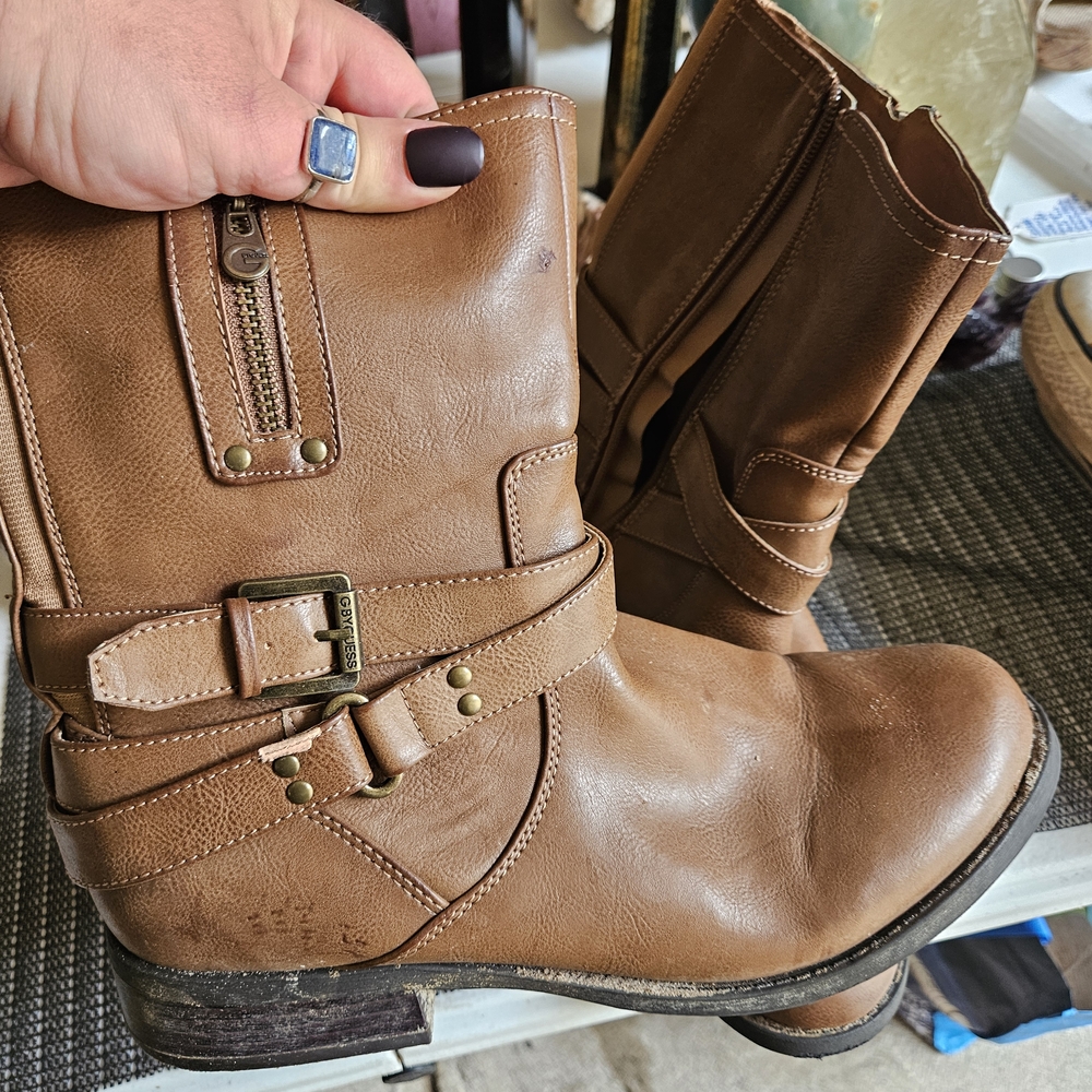 Source Unknown Tan Leather Moto Boots
